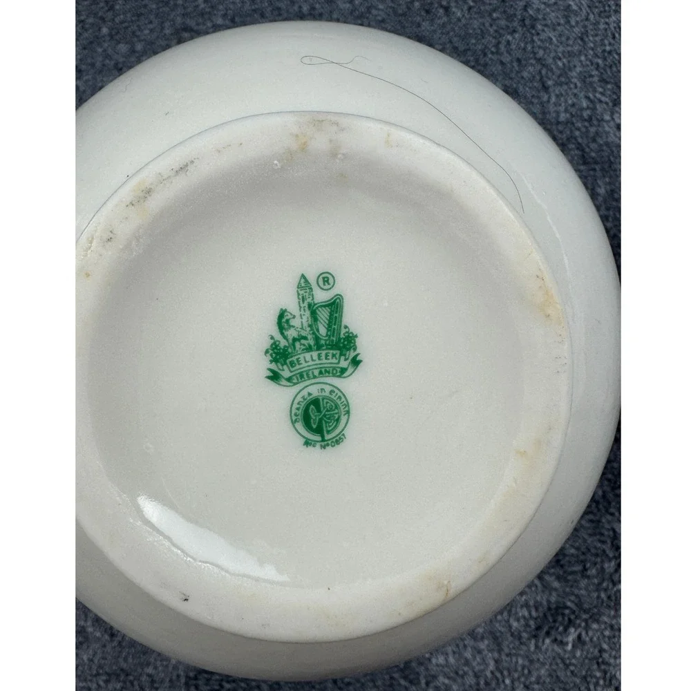 VTG Belleek Ireland Parian China Vase Pink‎ Rose Blue Flower Shamrock Green Mark
